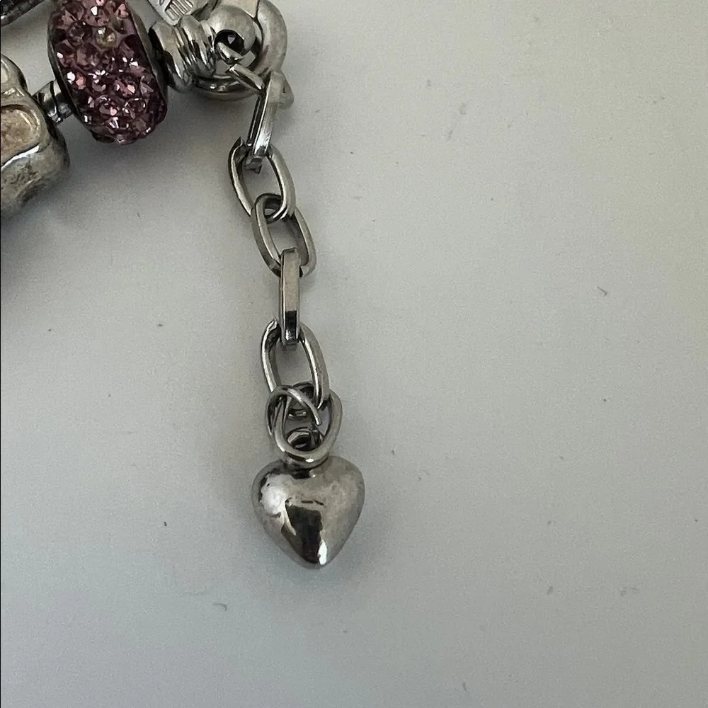 Silver Tone Pink Chunky Charm Bracelet Extender